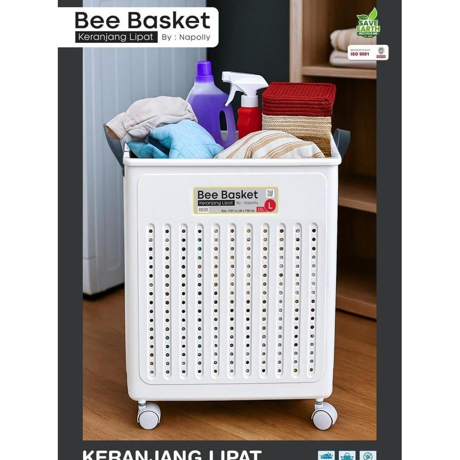 Napolly Keranjang Laundry Bee Basket Keranjang Pakaian Cucian Kotor Dengan Roda Laundry Basket TKP