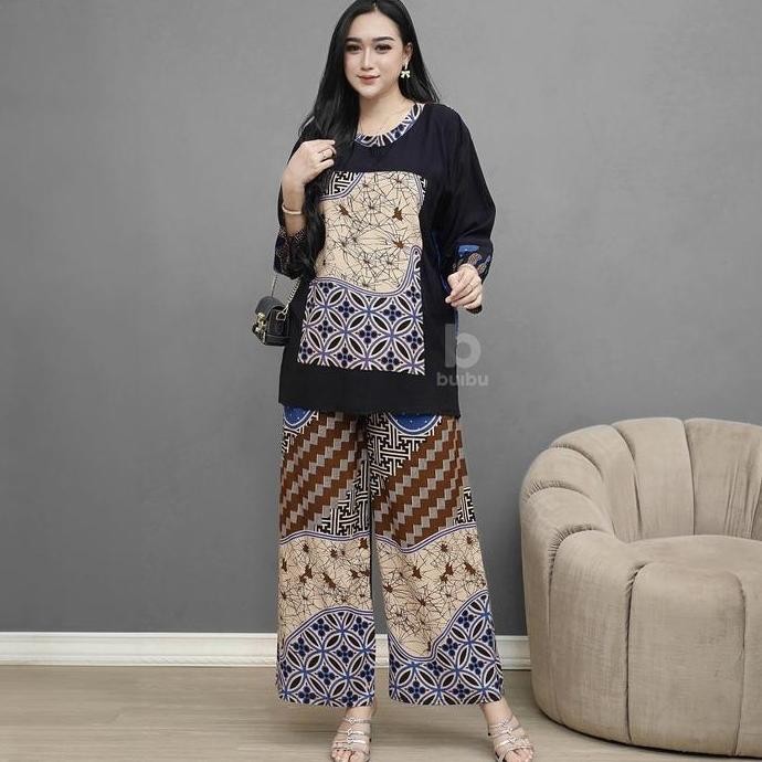 Setelan Sabita One Set Rayon Batik Abstrak Piyama Baju Tidur Modis