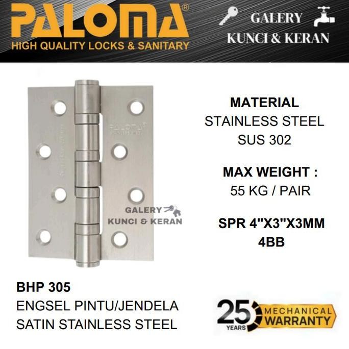 Terbaik Paloma Bhp 305 Butt Hinge Engsel Pintu Jendela Spr 4"X3"X3Mm 4Bb Stainless 100% Ori