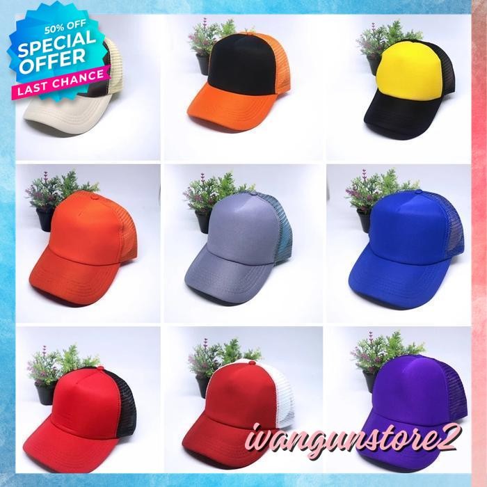 BEST PRODUK BEST PROMO TOPI TRUCKER JARING HAT CAP DISTRO KOMBINASI PUTIH BANYAK WARNA POLOS CUSTOM 