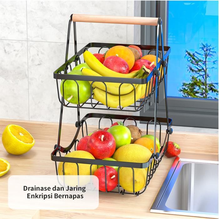 Keranjang Buah Portabel Rak Keranjang Bawang Buah Dan Sayur Tingkat 2 Rak/ Rak Tempat Botol Minuman/