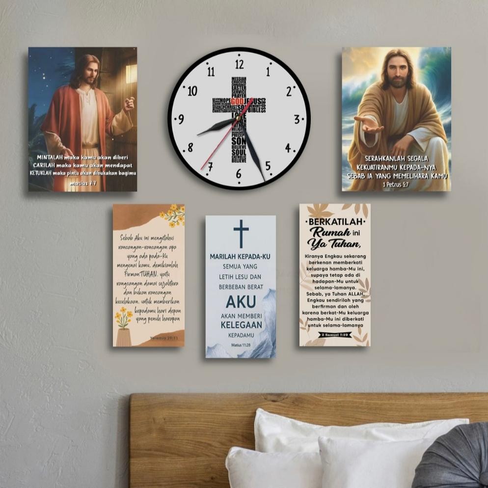 Jam dinding Aesthetic Ruang tamu & Hiasan dinding Kristen isi 6 | Hiasan dinding Tuhan Yesus