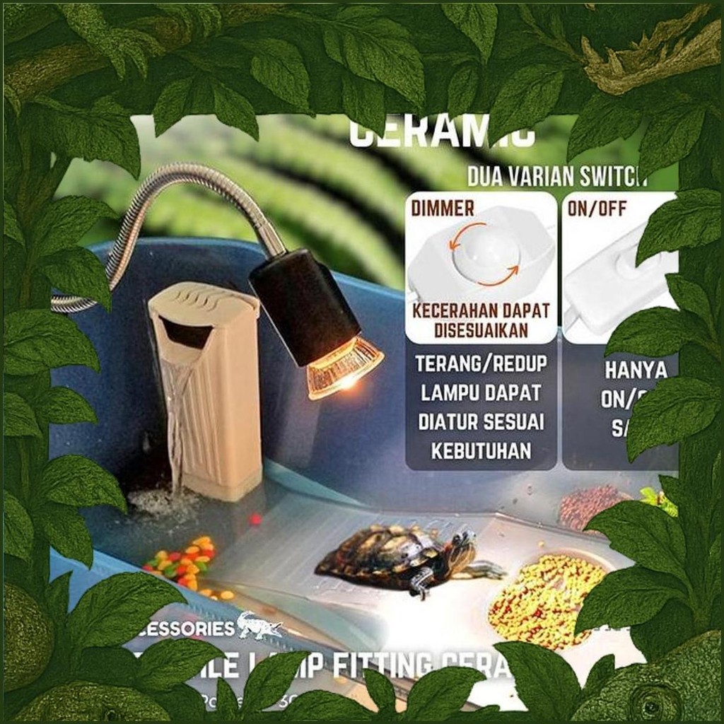 Paket Fitting Keramik + Lampu Uva Uvb Jepit Dimmer Leher Panjang Pendek Penghangat Reptile Kura Kura