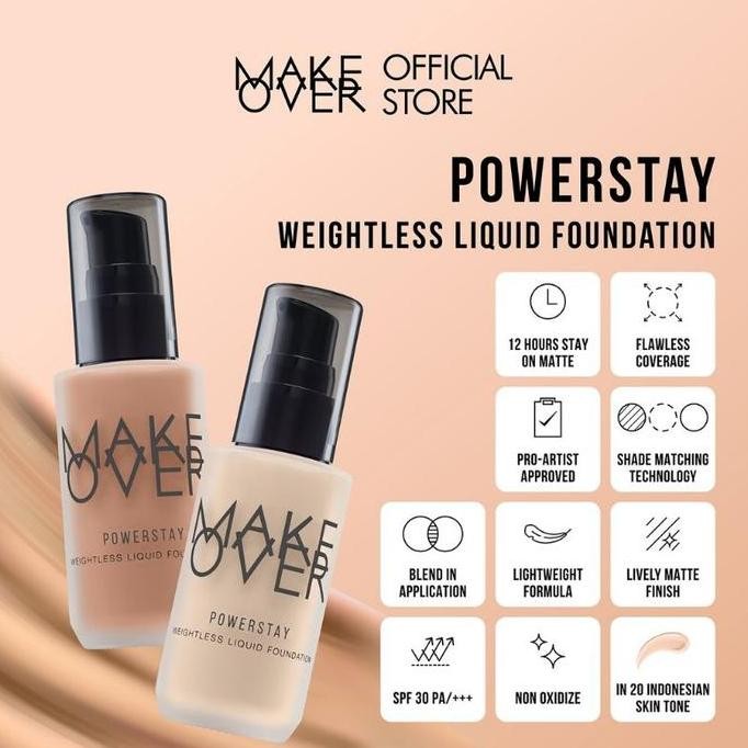 Terbaik Make Over Powerstay 24H Weightless Liquid Matte Foundation Oil Control 20 Shades 100% Ori