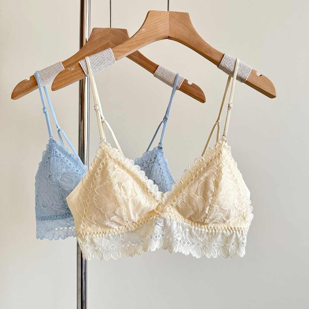 【Bisikannya】【COD】Bra seksi tipis dengan cup segitiga renda dan tali spaghetti