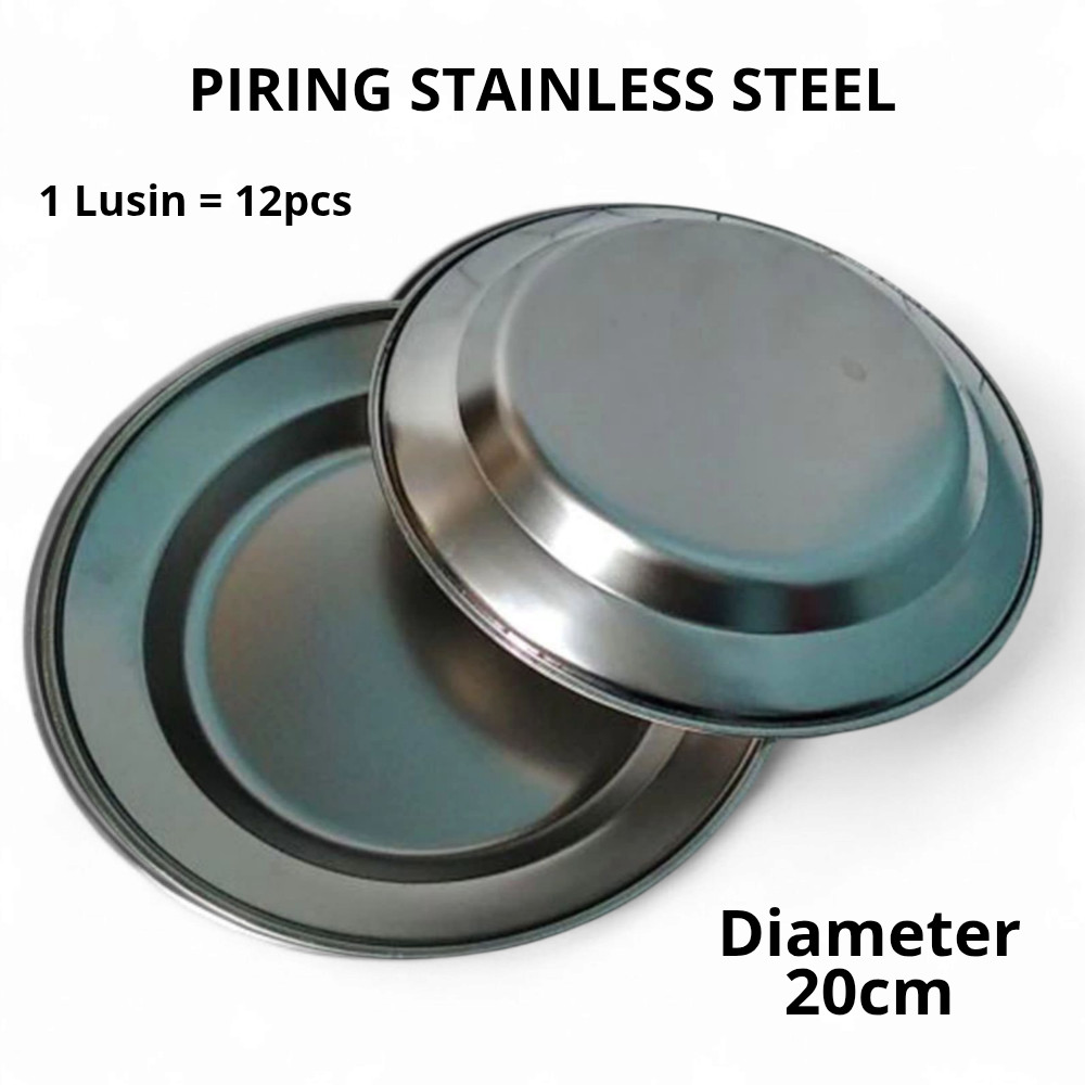 1 Lusin Piring Makan Stainless Diameter 20cm Bahan Tebal Higienis Murah / Piring Makan Stainless
