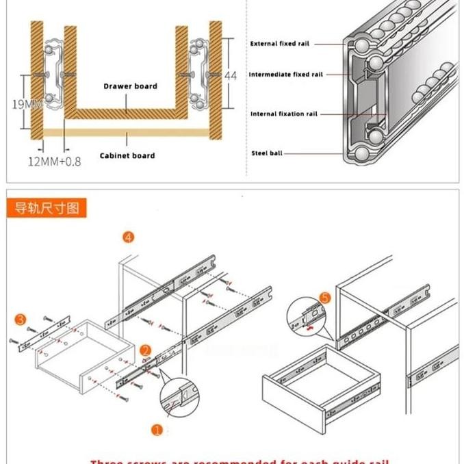 Rel Track Geser Furnitur Double Rel Geser Kabinet Rail Laci Dapur SET