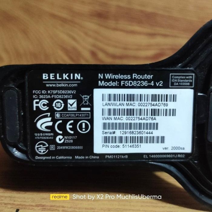 Belkin F5D8236-4 V2 N Wireless Router Wan Handal Limited