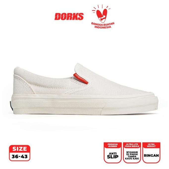 Sepatu Dorks - Slip on Full White Sepatu Sneakers Kasual Sepatu Sekolah Pria Wanita