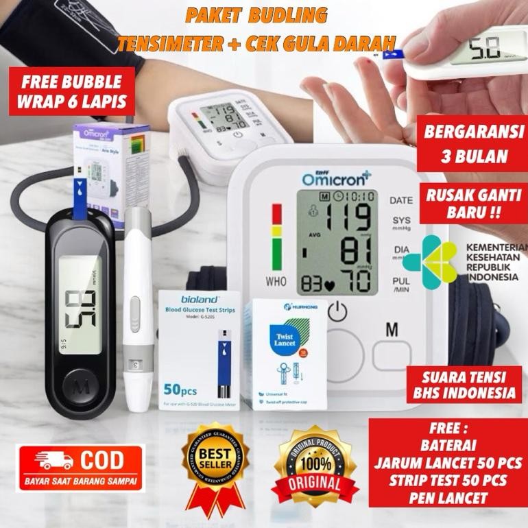 Paket Hemat Bundling 2 in 1 / Tensimeter Alat Pengukur Tensi Digital / Mesin Alat Cek Gula Darah / T