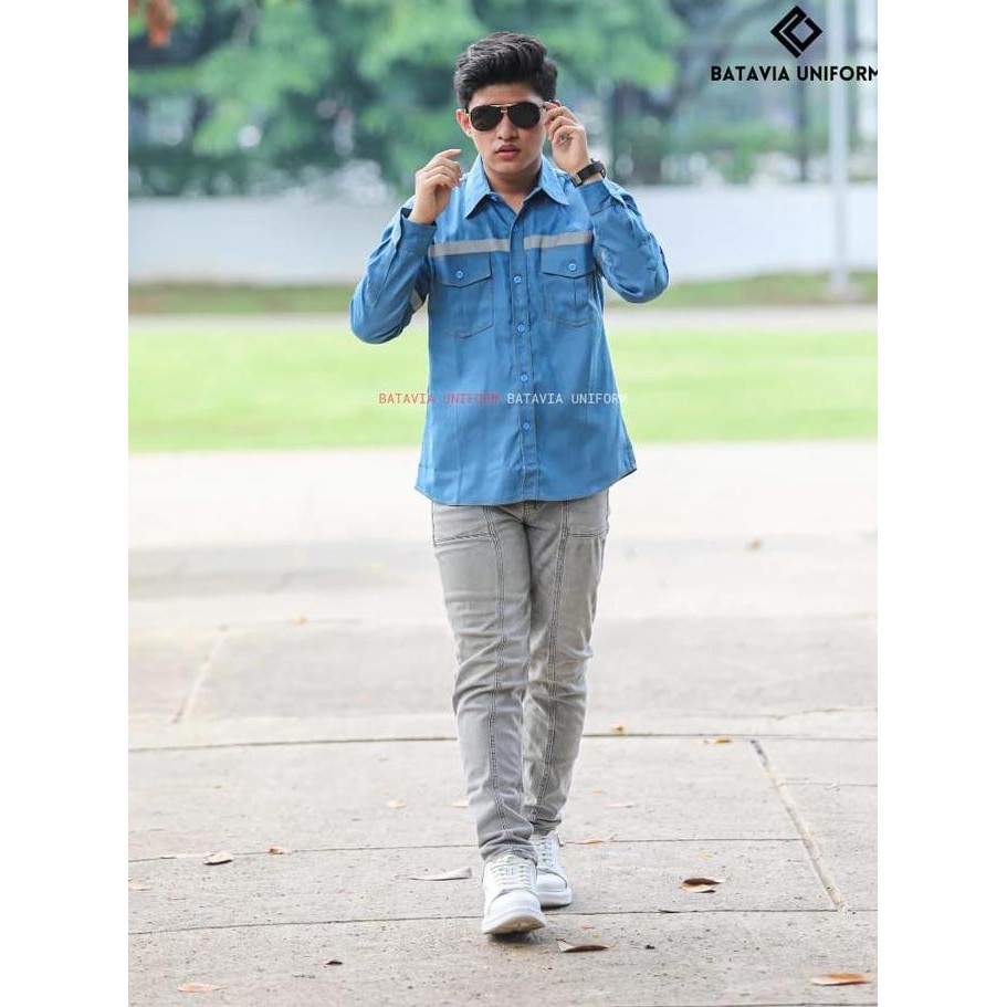 Kemeja Safety Jeans Lengan Panjang by Batavia Uniform - Baju Kemeja Kerja Atasan Wearpack Safety K3 