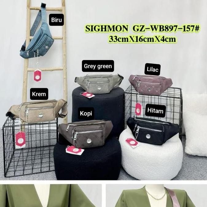 Waistbag Sighmon Tas Pinggang Wanita Tas Selempang Cewek Kanvas Asli Import Kekinian Anti Air AUL