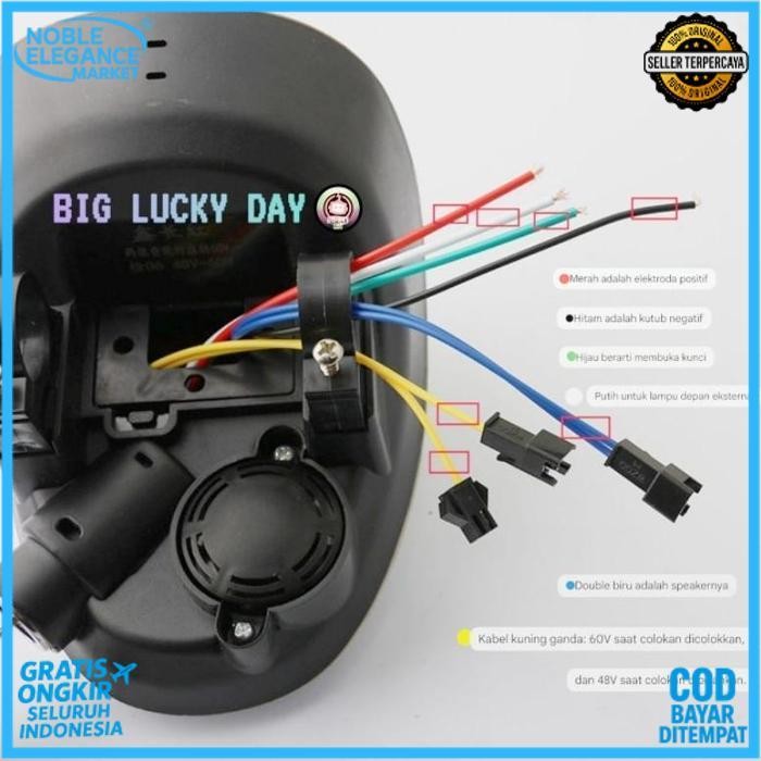 Berkualitas Lampu Sepeda Listrik Indikator Bateri + Kunci Kontak 48V - 60V Bentuk Kotak Motor Listri