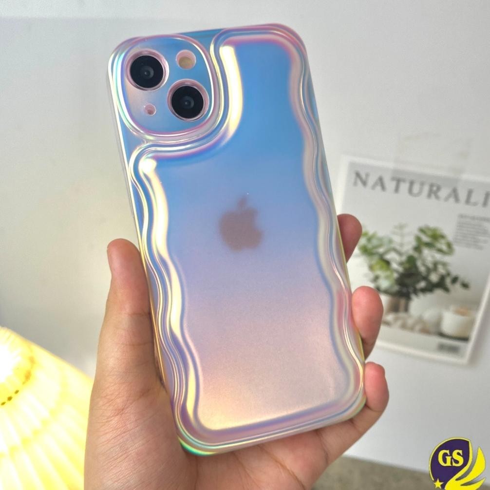 Ready_Stock_Cod Soft Case Matte Iphone Hologram Curly Puff 3D Aurora Gradient Case Gelombang Bantal 