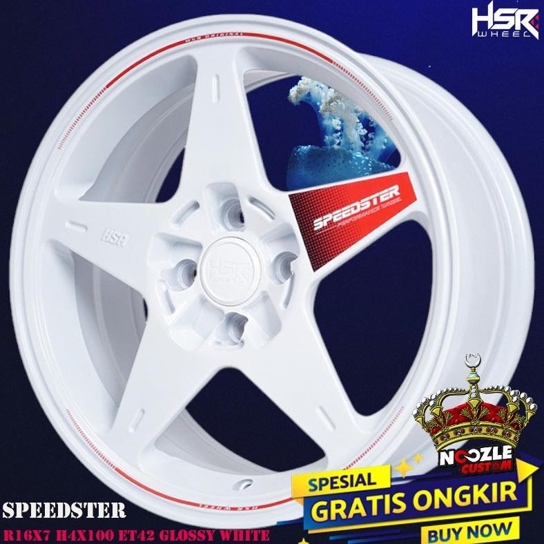 Velg Racing Bintang Ring 16 Lubang 4 Pelek Mobil HSR Warna Putih R16 Type Speedster