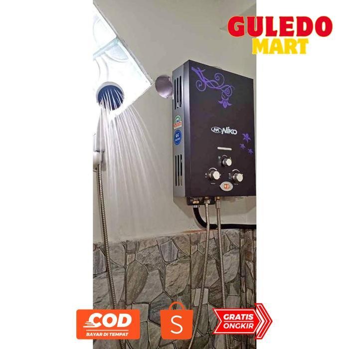 we-12 gd-8 Oh34 [COD] Paket Water Heater Niko Hitam Lengkap - Pemanas Air Gas dengan LED untuk Kamar