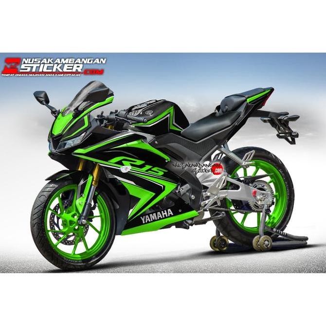 Decal Stiker Yamaha R15 V3 VVA 155 Hitam Hijau Sticker Full Body Motorcycle Original