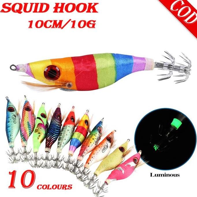 Sougayilang Umpan pancing 10 Buah Cumi Bercahaya Umpan Pancing Cumi Simulasi Buatan CoCok untuk Mema