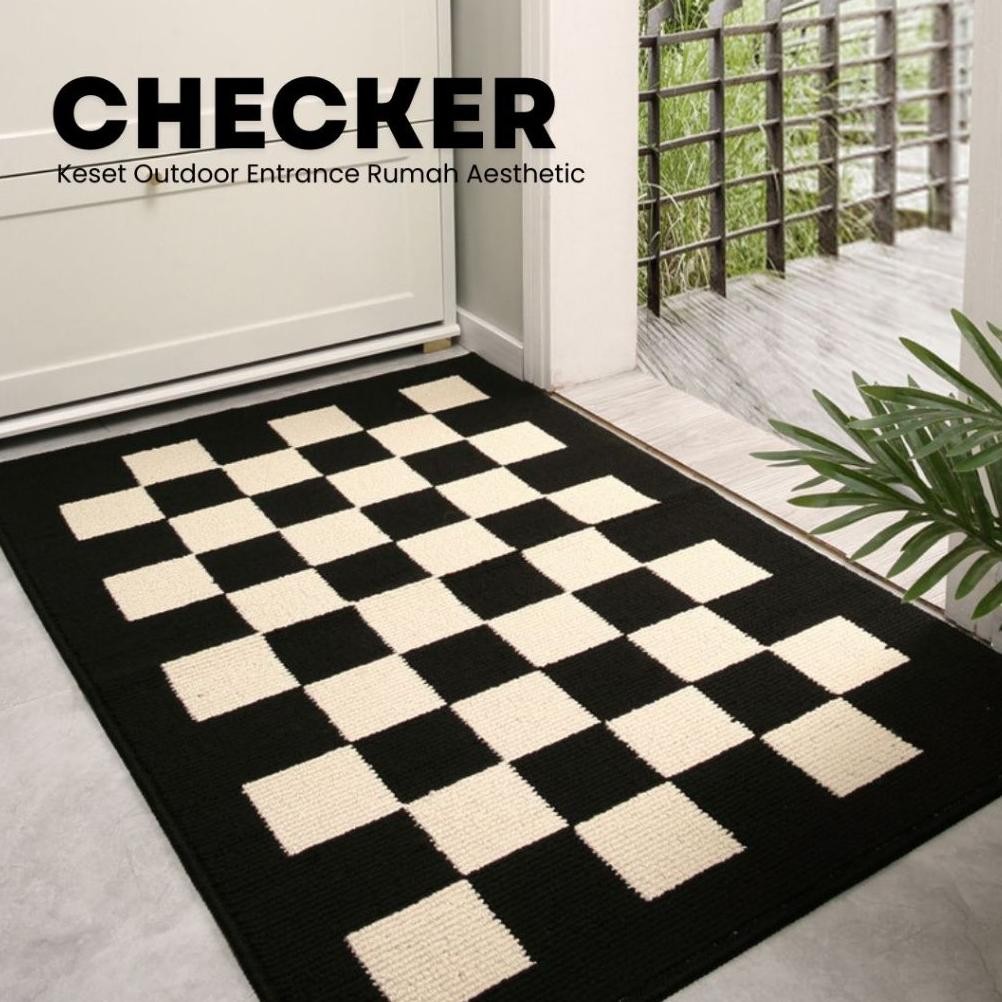 Kivi - Keset Checker 50x80cm untuk Pintu Rumah, Keset Outdoor Anti Slip Aesthetic, Menyerap Air & Ko