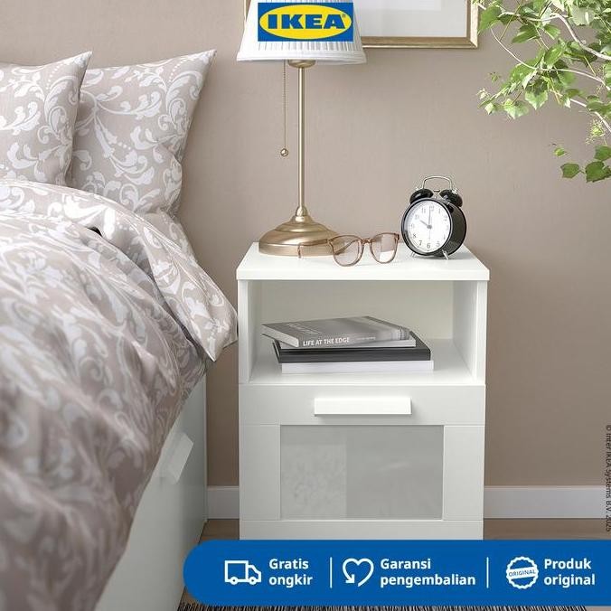 TERLARIS - IKEA BRIMNES Meja Samping Tempat Tidur dengan Laci 39x41 cm