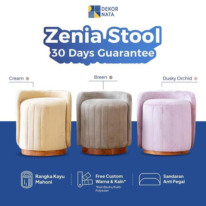 Dekornata - Zenia Stool / Sofa Kayu Minimalis dengan Sayap Bludru / Kursi Meja Rias / Ottoman Chair 
