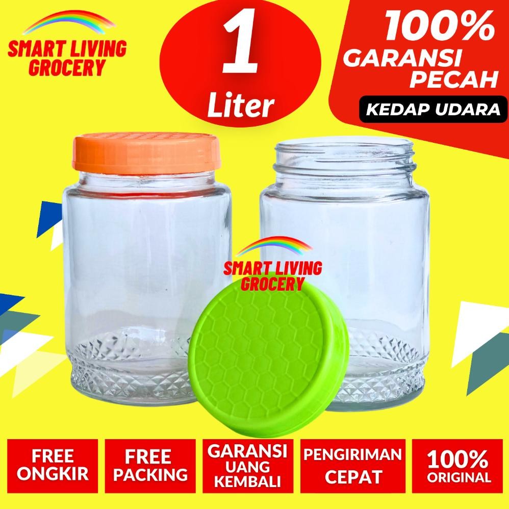 Terbaru - TOPLES JAR KACA TUTUP PLASTIK KEDAP UDARA 1 L TEMPAT PENYIMPANAN MAKANAN TOPLES BOTOL KACA