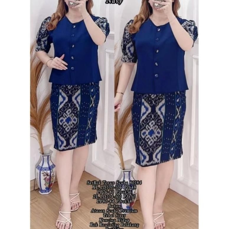 Special - SET ROK WANITA TENUN SCUBA BAJU NATAL DAN SERAGAM