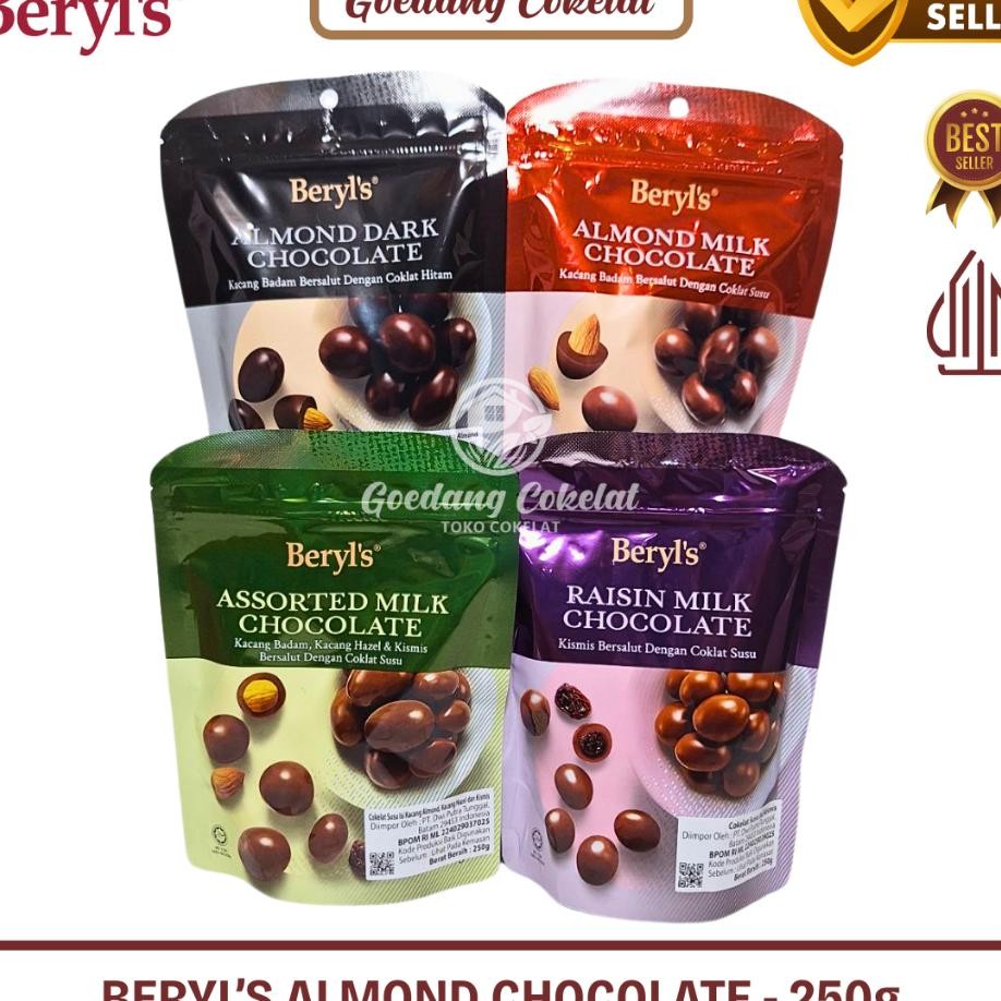 Beryls Beryls Coklat Cokelat Malaysia Assorted Almond Raisin Milk Dark Chocolate Kemasan 250G