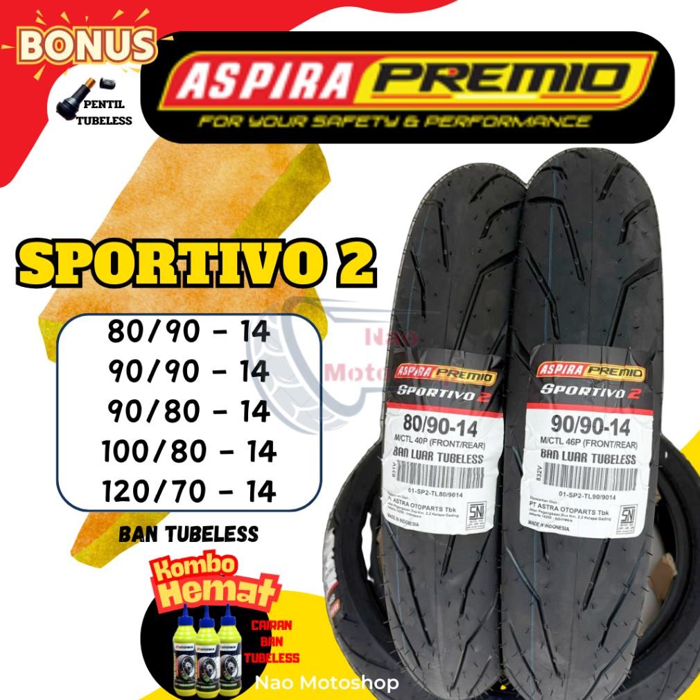 ASPIRA PREMIO SPORTIVO 2 BAN TUBELESS MATIC RING 14 90/90 80/90 90/80 100/80 TUBLES BEAT VARIO FINO