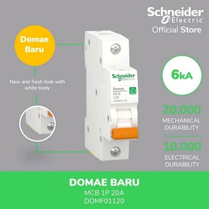 Promo MCB SCHNEIDER DOMAE 1P C20 / SCHNEIDER ELECTRIC MCB DOMAE C20 1 PASS COD