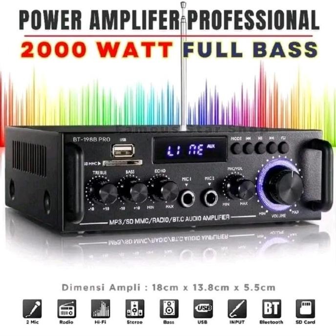 Amplifier 198B Pro 2000Watt Cod Amplifier Karaoke 2000Watt 198B Pro Suara Super Bass Subwoofer