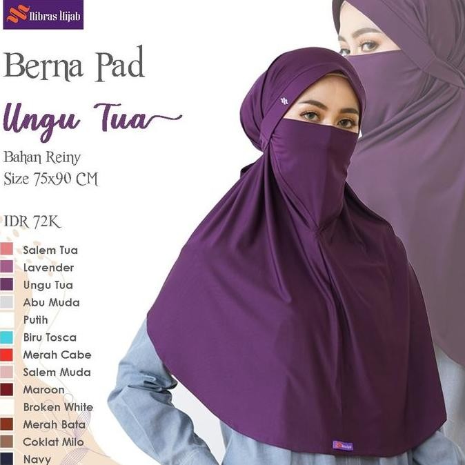 Promo Nibras Hijab Berna Pad Warna Ungu Tua Jilbab Instan Bergo Masker Adem COD