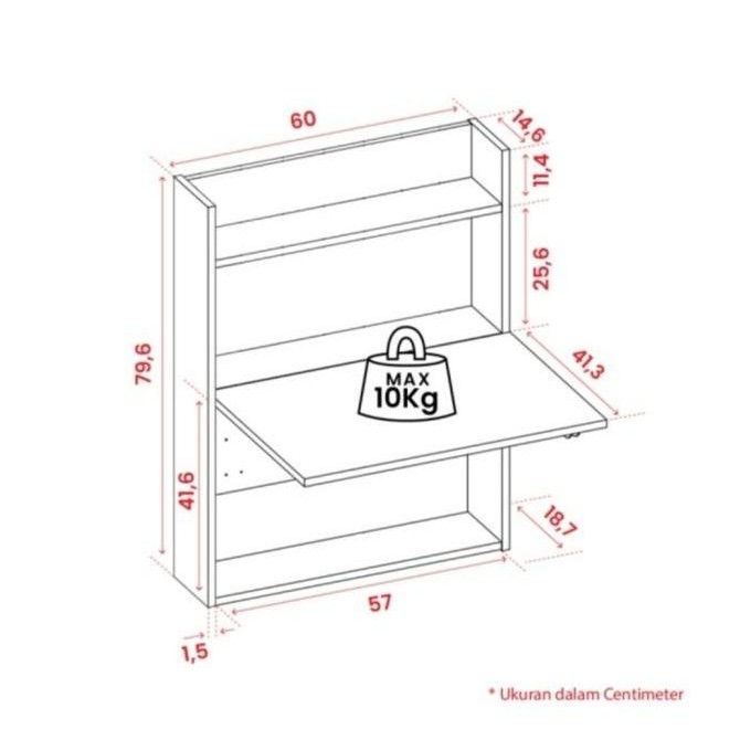 Meja tulis kerja belajar gantung dinding lipat rak buku LUAR BANDUNG