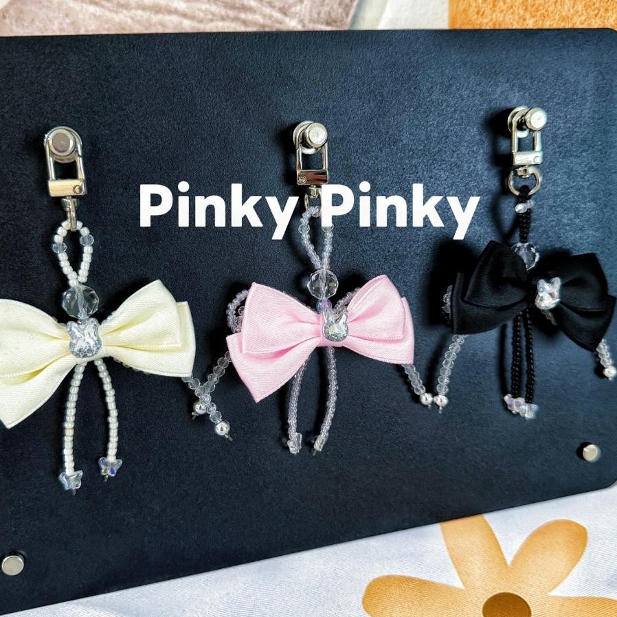 Pinky Pink Pita Besar Pala Kelinci Phone Strap Gantungan Manis Dengan Beads Dan Pita C Untuk Tas Kun