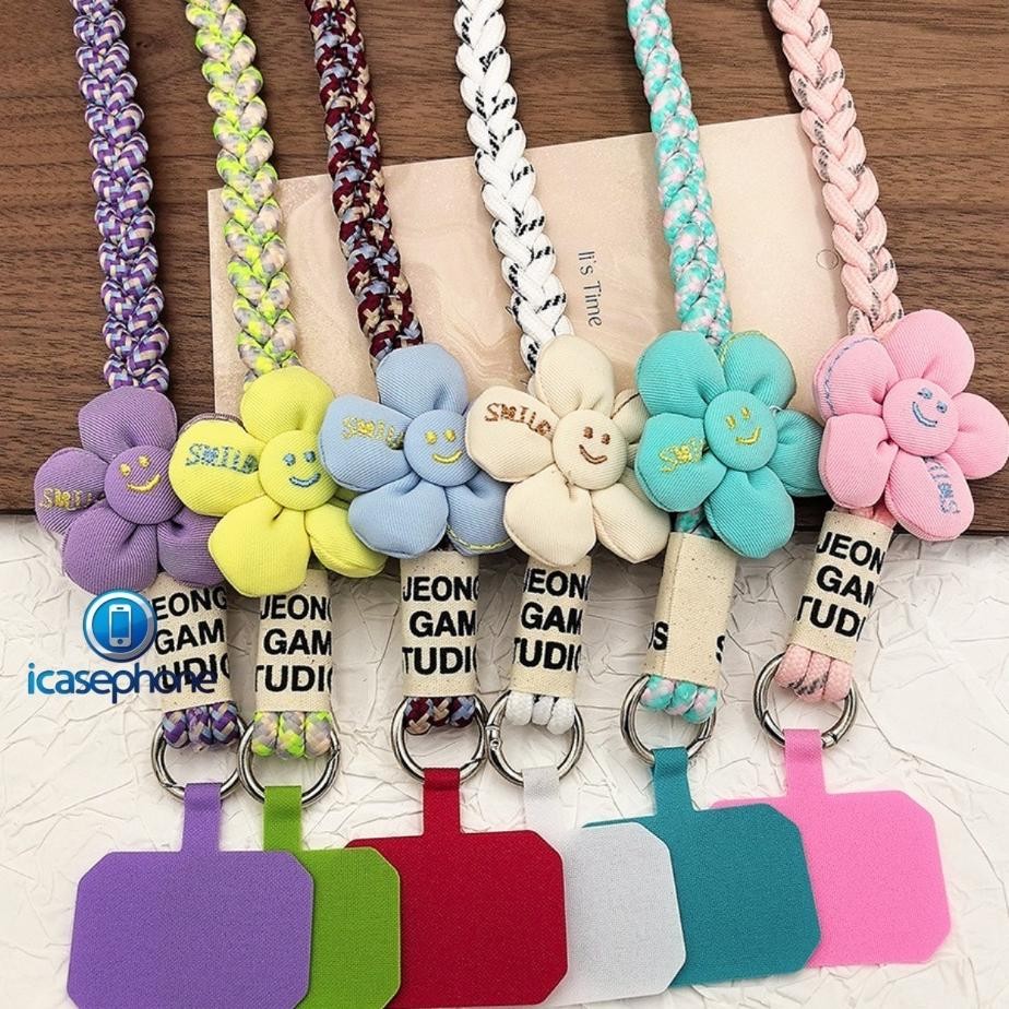 Tali Lanyard Kepang Crossbody Motif Flower Gantungan Handphone Universal Sm356Sm363