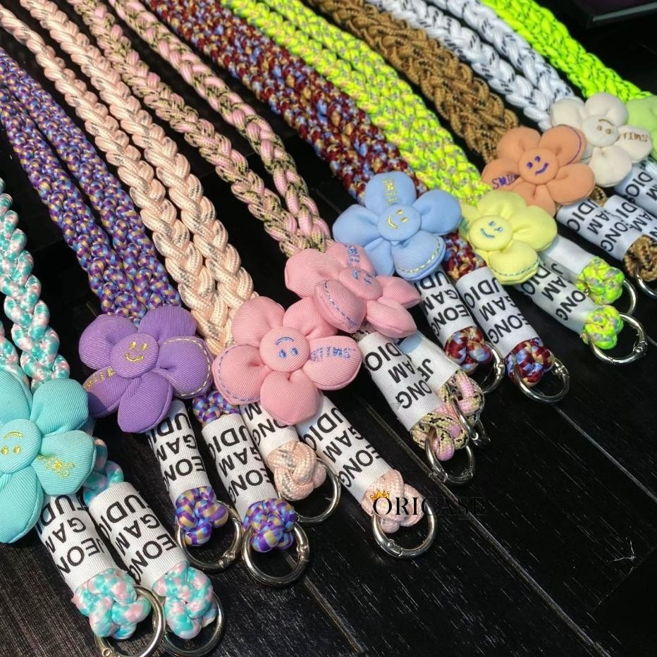 Tali Lanyard Kepang Crossbody Motif Flower Gantungan Handphone Universal Sm356Sm363