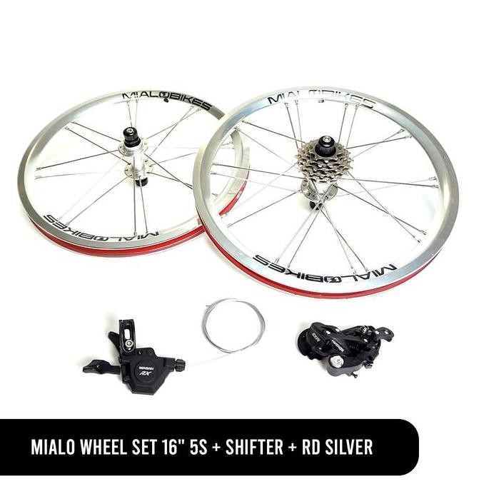 TERBARU Mialo Wheelset 16" 305 5sp +Shifter +RD +Sprocket 5sp Silver Aluminum