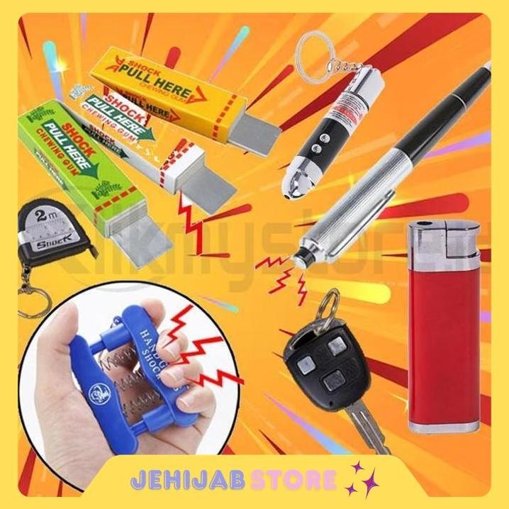 PRANK TOYS ELECTRIC SHOCK MAINAN KEJUT LISTRIK PENA PERMEN KARET METERAN REMOTE KUNCI MOBIL KOREK AP