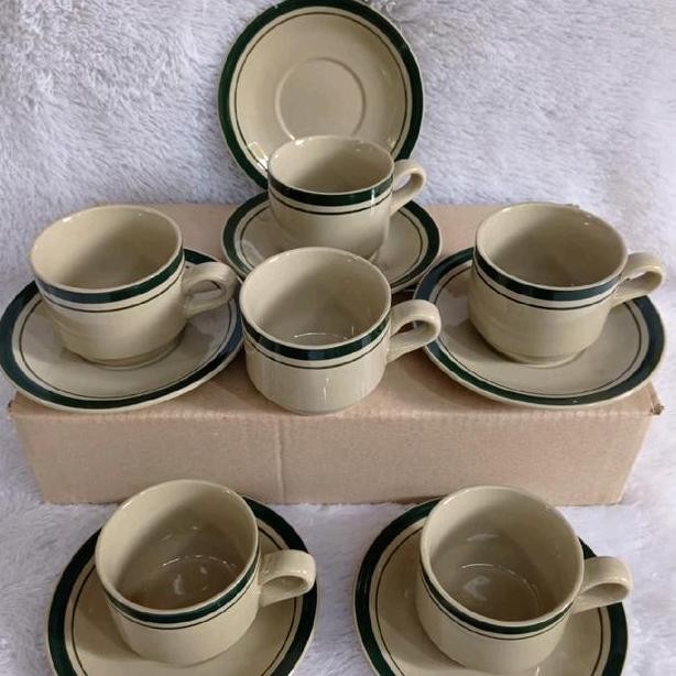 Cangkir Kopi Klasik 6 Set Cangkir Tatakan Keramik Berkualitas