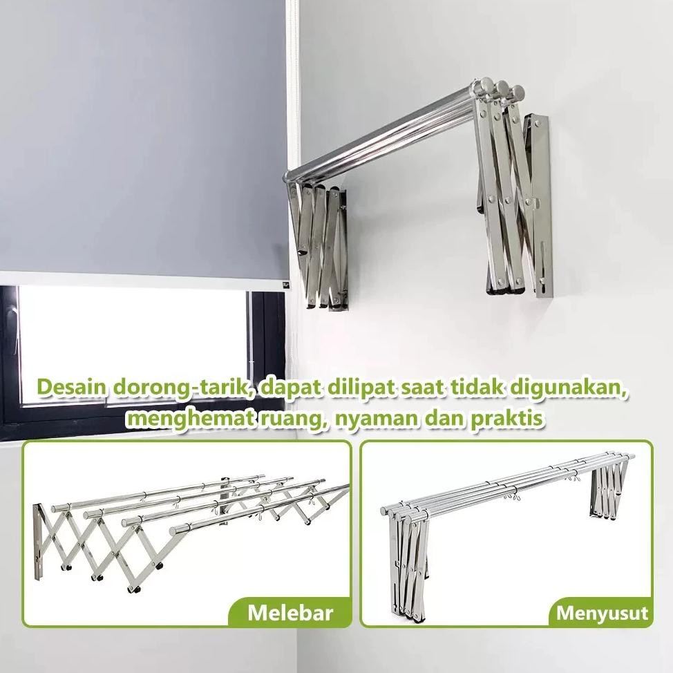 Jemuran Dinding Stainless Steel Jemuran Baju Tempel Dinding Lipat Jemuran Tempel Dinding Multilayer 