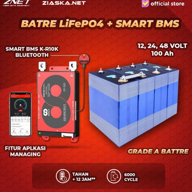 BATTERY BATRE LIFEPO4 12V 24V 48V 64V 100AH DENGAN DALY BMS SMART 4S 8S 16S BLUETOOTH BATRE GRADE A 