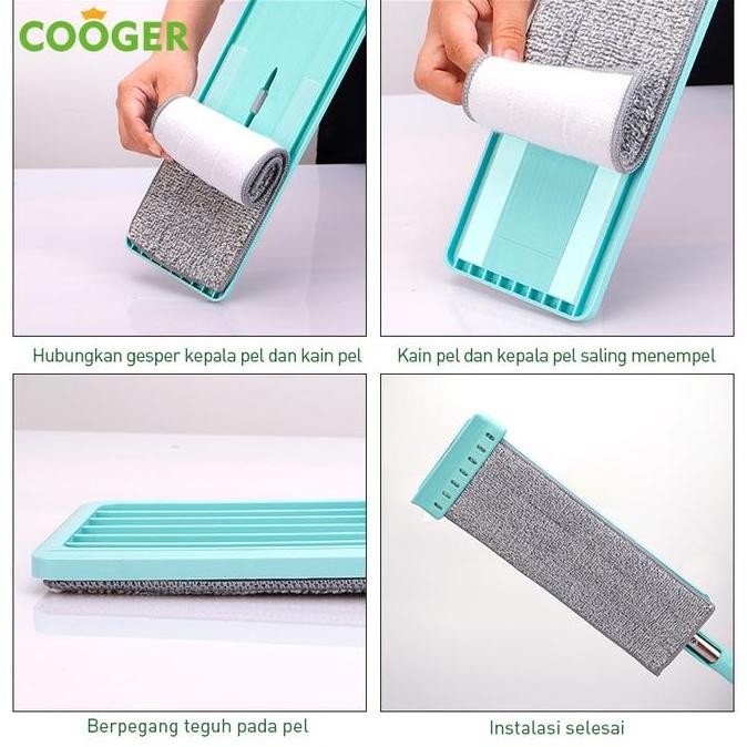 COOGER Alat Pel Kain Microfiber Standing Mop Alat Pel Praktis Foldable