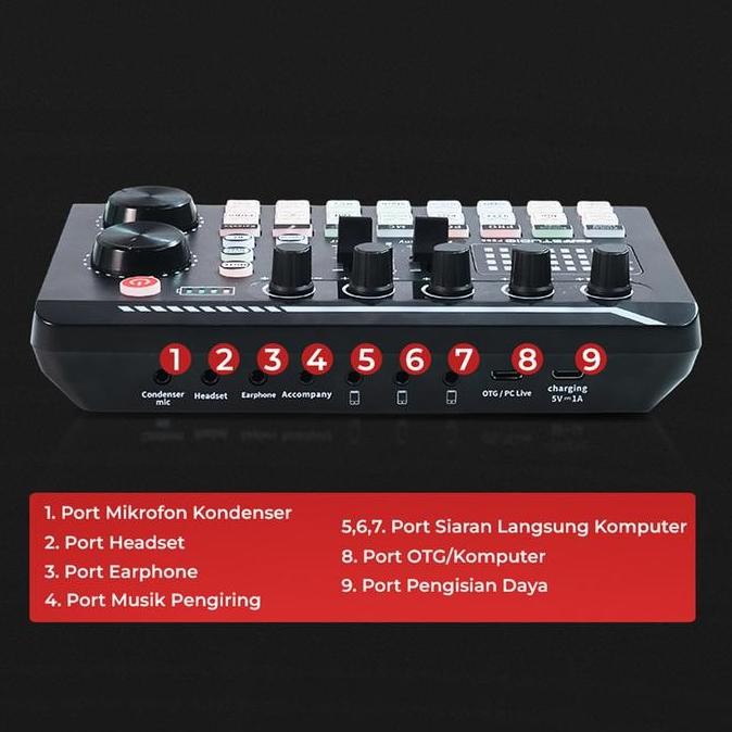 F998 Soundcard Audio External Mic Mixer Bluetooth Streaming Phone Mobile Pc Laptop Rechargeable