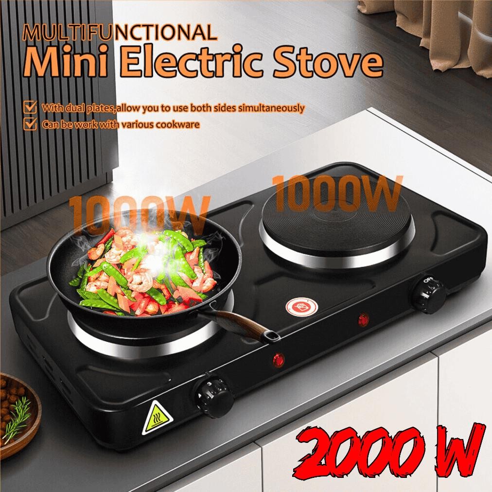 IDEALE- COD Taffware Kompor Listrik 2 Tungku Hemat Listrik Low Watt Kecil Portable Hot Plate 2000W W