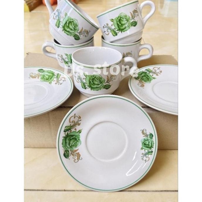 Terlaris Cangkir set Rose Keramik/Gelas kopi keramik/kopin/gelas teh/mug tatakan set Hapy shoping