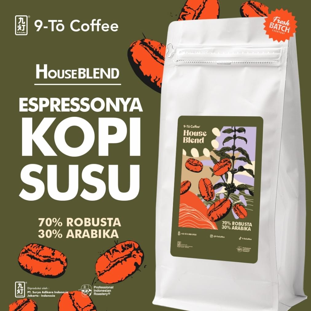 9To Coffee Kopi Susu Blend 30 Arabika 70 Robusta 1Kg Biji Kopi Indonesia