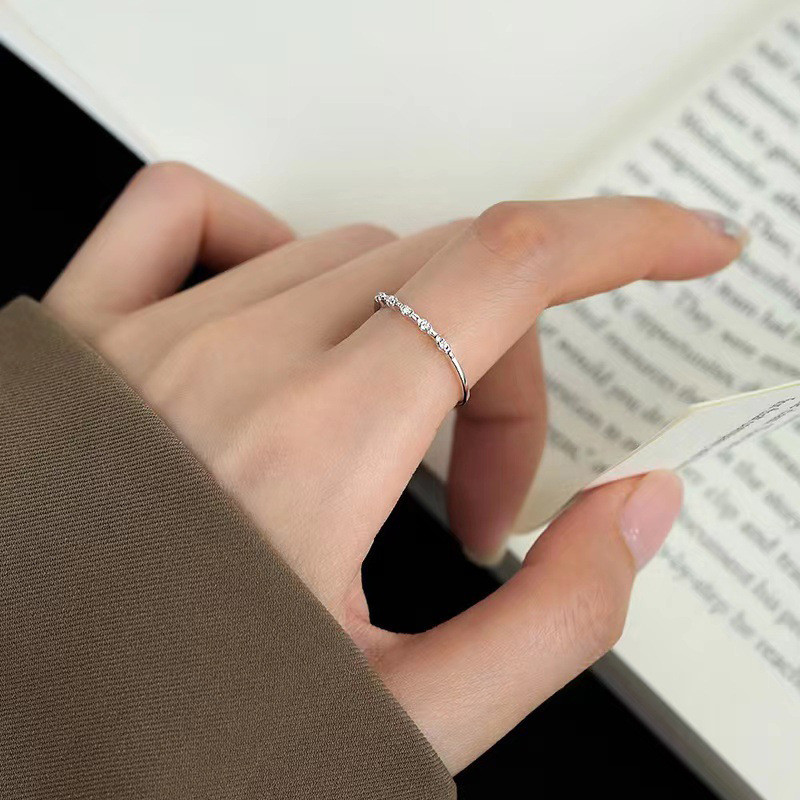 【COD】Cincin tipis bertabur berlian untuk wanita, cincin berlian kecil, cincin emas terbuka