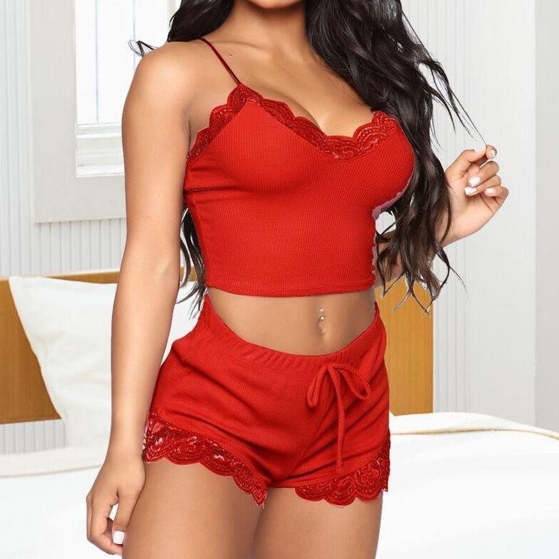 Baju Tidur Tanktop Hotpants / Stelan Lingerie Sexy Wanita / Baju Tidur Seksi Set Tanktop Hotpants Ke