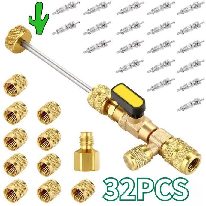 Promo 32PCS R22 R410 R32 Alat Cabut Buka Pentil Ac Rumah Split Tanpa Buang Freon Valve Core Remover 