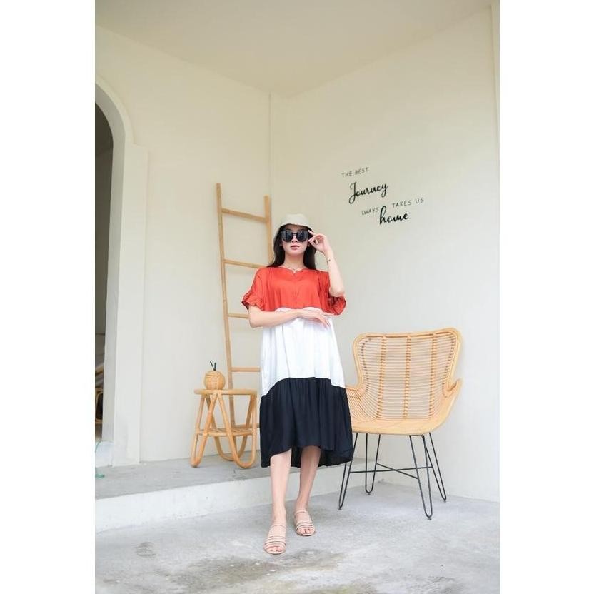 Trend - Ice Cream daster dress wanita polos model anak remaja terbaru selutut kombinasi warna aksen 
